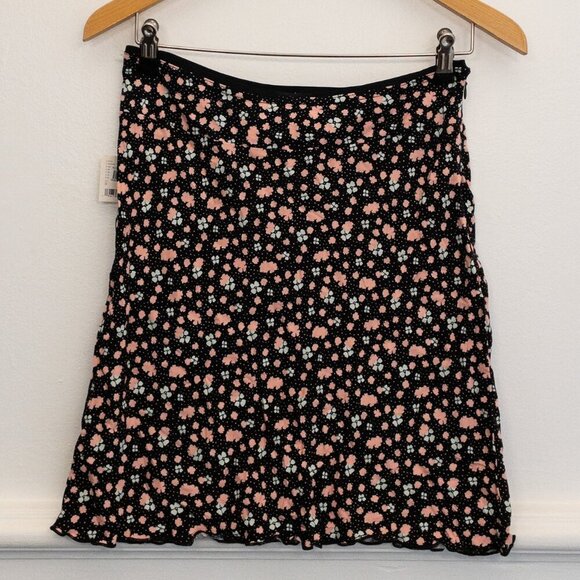 Free People Black Pink Floral Mini Skirt Size 0 100% Viscose Lightweight (NWT) - Picture 1 of 4